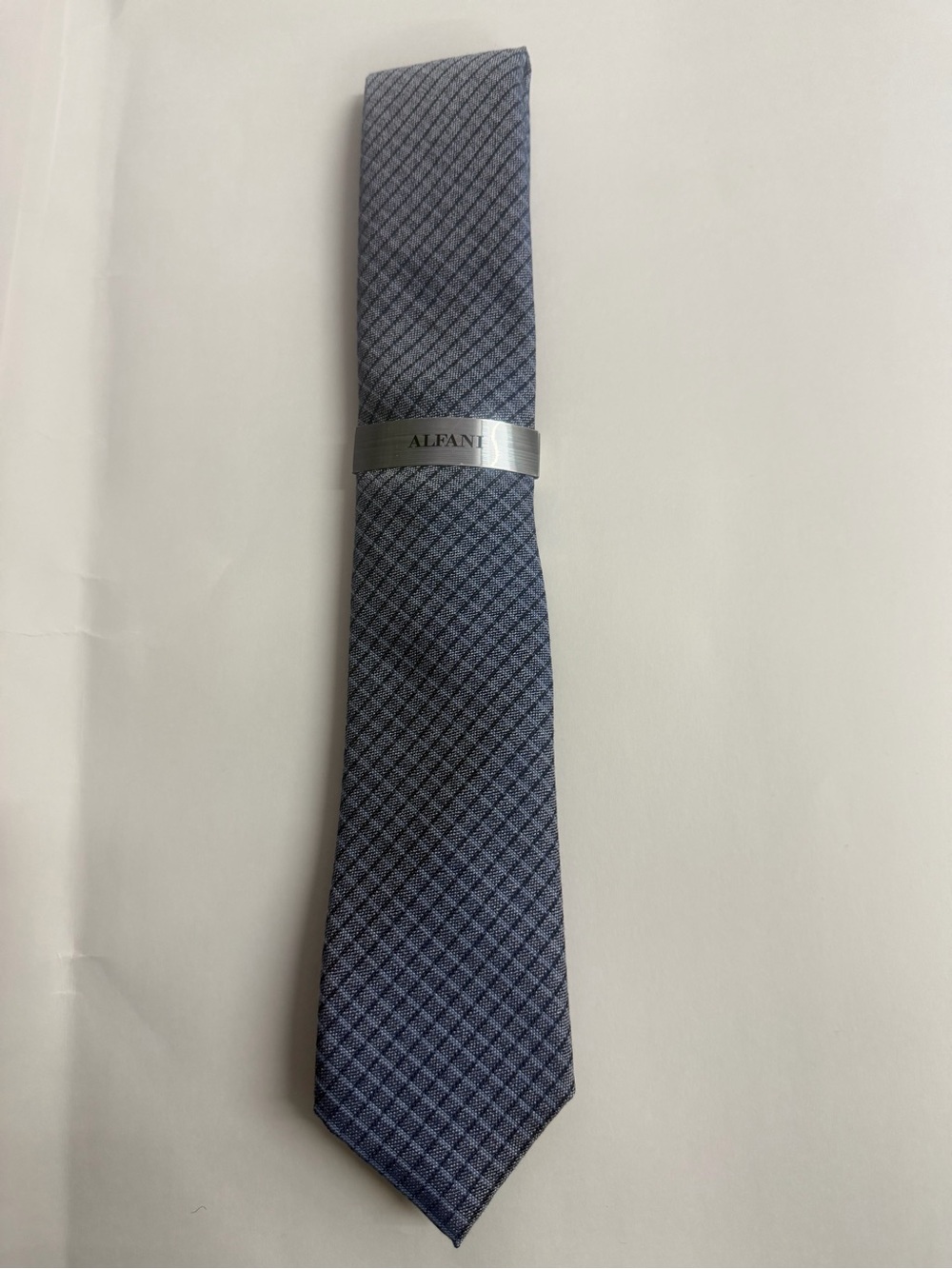 Alfani Men's Navy and Light Blue Micro-Check Silk Tie